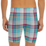 Blue And Red Madras Pattern Print Men's Long Boxer Briefs