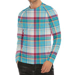 Blue And Red Madras Pattern Print Men's Long Sleeve Rash Guard