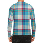 Blue And Red Madras Pattern Print Men's Long Sleeve Rash Guard