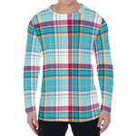 Blue And Red Madras Pattern Print Men's Long Sleeve T-Shirt