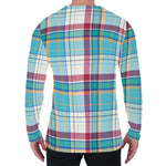Blue And Red Madras Pattern Print Men's Long Sleeve T-Shirt