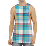 Blue And Red Madras Pattern Print Men's Muscle Tank Top