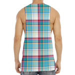 Blue And Red Madras Pattern Print Men's Muscle Tank Top