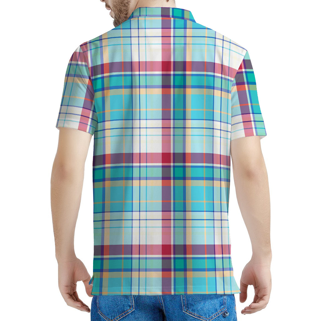 Blue And Red Madras Pattern Print Men's Polo Shirt