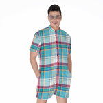 Blue And Red Madras Pattern Print Men's Rompers