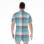 Blue And Red Madras Pattern Print Men's Rompers