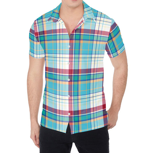 Blue And Red Madras Pattern Print Men's Shirt
