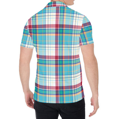 Blue And Red Madras Pattern Print Men's Shirt