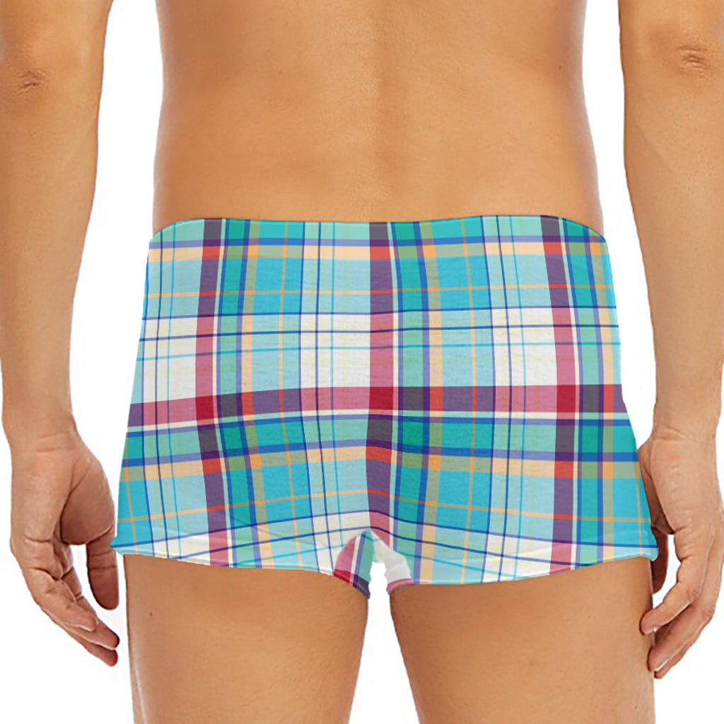 Blue And Red Madras Pattern Print Men's Short Boxer Briefs