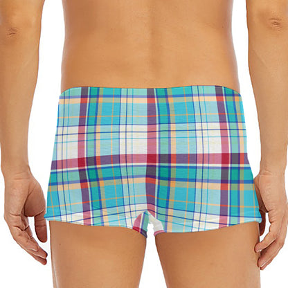 Blue And Red Madras Pattern Print Men's Short Boxer Briefs