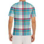 Blue And Red Madras Pattern Print Men's Short Sleeve Rash Guard