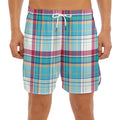 Blue And Red Madras Pattern Print Men's Split Running Shorts