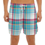 Blue And Red Madras Pattern Print Men's Split Running Shorts
