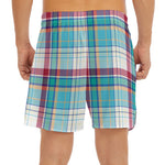 Blue And Red Madras Pattern Print Men's Split Running Shorts