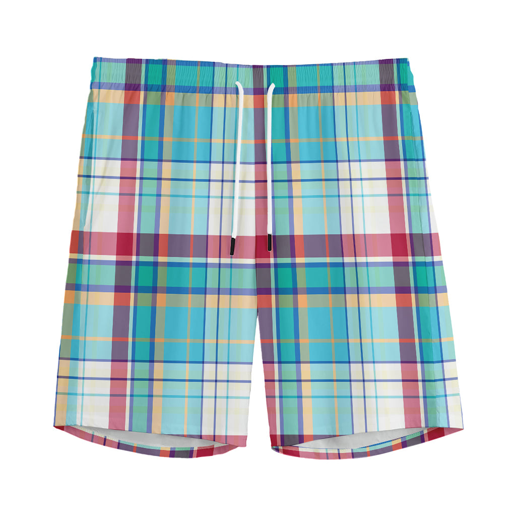 Blue And Red Madras Pattern Print Men's Sports Shorts