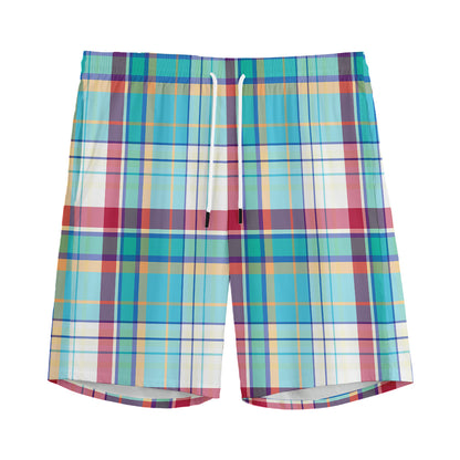 Blue And Red Madras Pattern Print Men's Sports Shorts