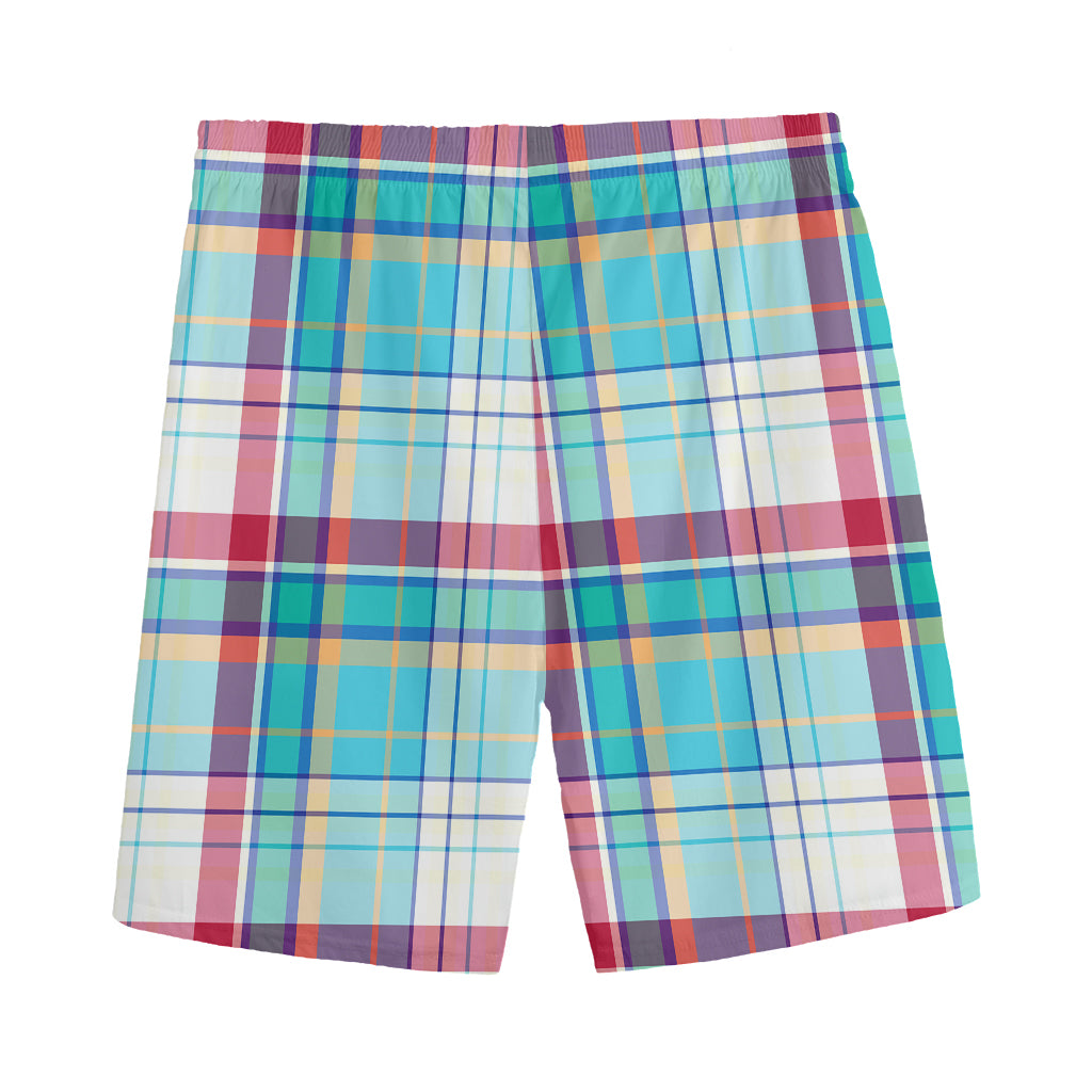 Blue And Red Madras Pattern Print Men's Sports Shorts