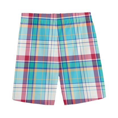 Blue And Red Madras Pattern Print Men's Sports Shorts