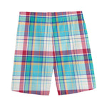 Blue And Red Madras Pattern Print Men's Sports Shorts