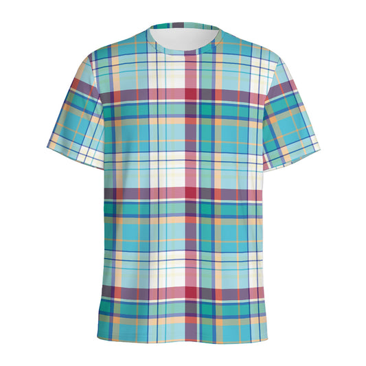 Blue And Red Madras Pattern Print Men's Sports T-Shirt
