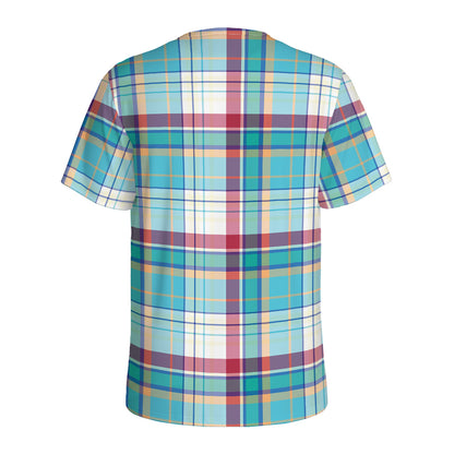 Blue And Red Madras Pattern Print Men's Sports T-Shirt