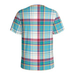 Blue And Red Madras Pattern Print Men's Sports T-Shirt