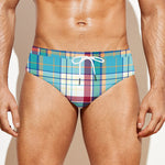 Blue And Red Madras Pattern Print Men's Swim Briefs