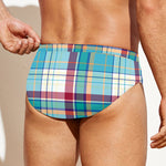 Blue And Red Madras Pattern Print Men's Swim Briefs