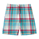 Blue And Red Madras Pattern Print Men's Swim Trunks