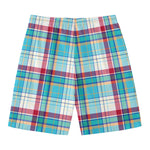 Blue And Red Madras Pattern Print Men's Swim Trunks