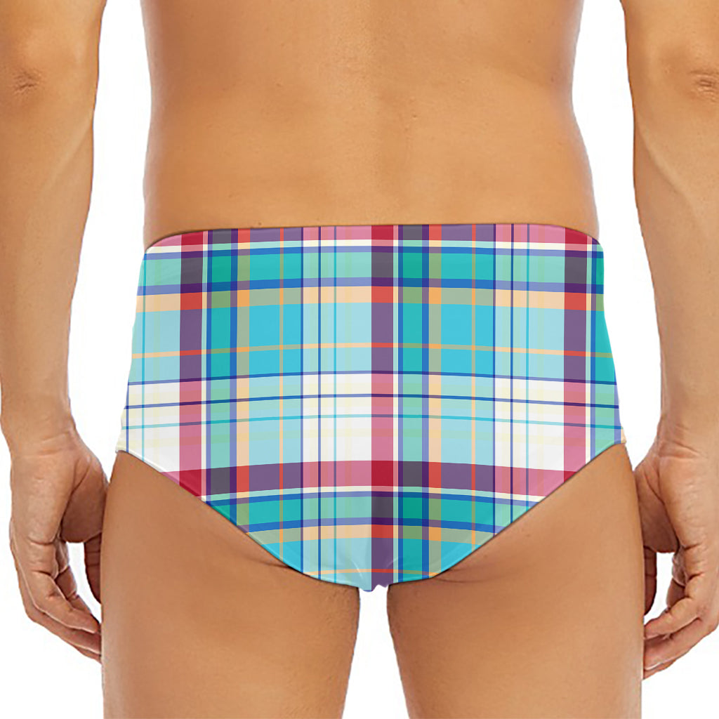 Blue And Red Madras Pattern Print Men's Triangle Swim Briefs