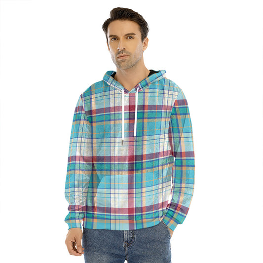 Blue And Red Madras Pattern Print Men's Velvet Pullover Hoodie