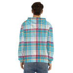 Blue And Red Madras Pattern Print Men's Velvet Pullover Hoodie