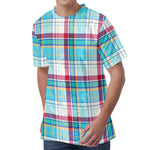 Blue And Red Madras Pattern Print Men's Velvet T-Shirt
