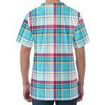 Blue And Red Madras Pattern Print Men's Velvet T-Shirt