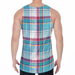 Blue And Red Madras Pattern Print Men's Velvet Tank Top