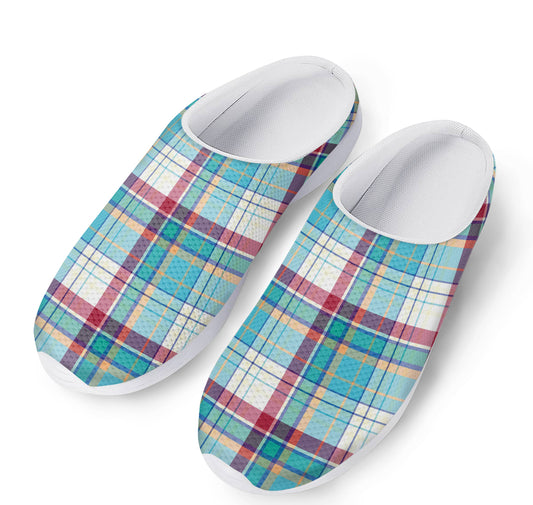 Blue And Red Madras Pattern Print Mesh Casual Shoes