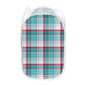 Blue And Red Madras Pattern Print Mesh Laundry Hamper