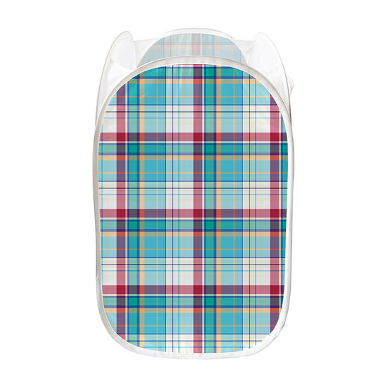Blue And Red Madras Pattern Print Mesh Laundry Hamper