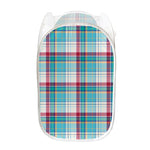 Blue And Red Madras Pattern Print Mesh Laundry Hamper