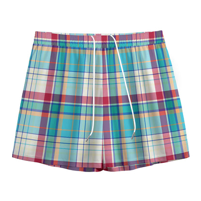 Blue And Red Madras Pattern Print Mesh Shorts