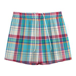 Blue And Red Madras Pattern Print Mesh Shorts