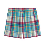 Blue And Red Madras Pattern Print Mesh Shorts