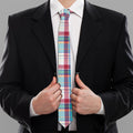 Blue And Red Madras Pattern Print Necktie