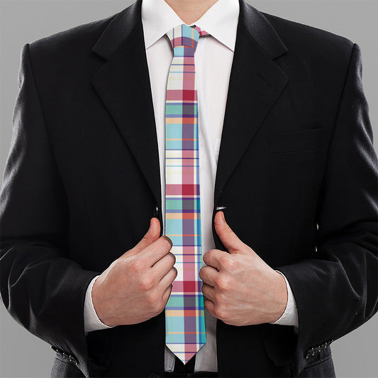 Blue And Red Madras Pattern Print Necktie