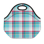 Blue And Red Madras Pattern Print Neoprene Lunch Bag