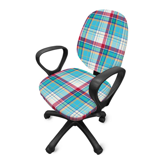 Blue And Red Madras Pattern Print Office Chair Cover