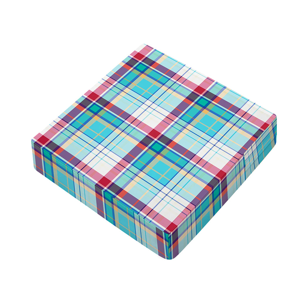 Blue And Red Madras Pattern Print Outdoor Seat Cushion Cover