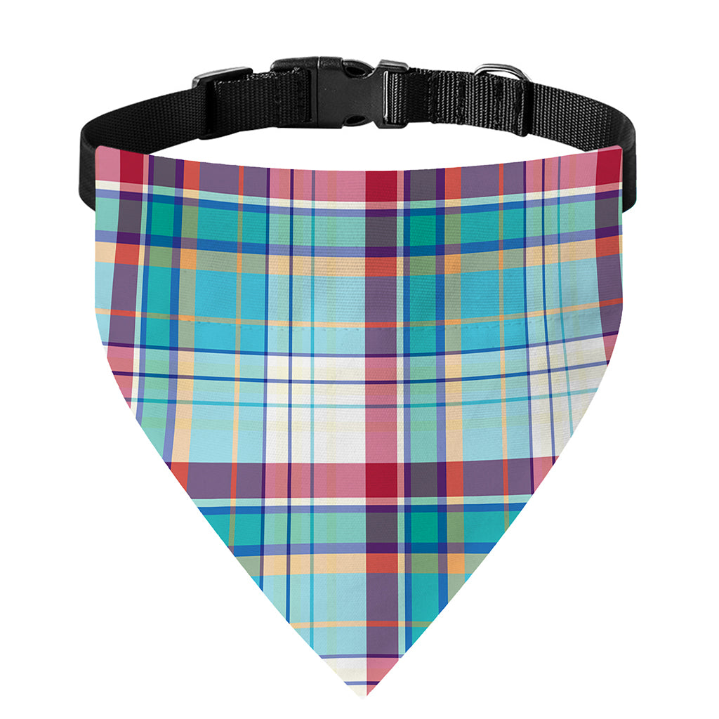 Blue And Red Madras Pattern Print Over The Collar Dog Bandana