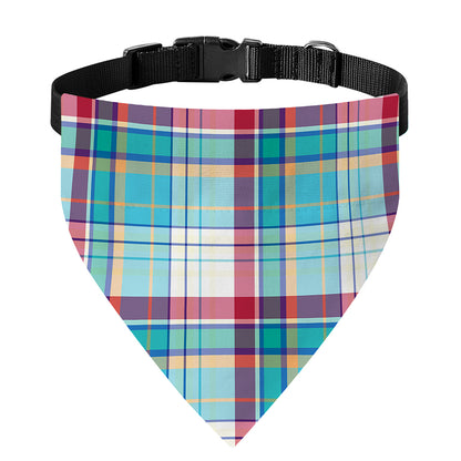 Blue And Red Madras Pattern Print Over The Collar Dog Bandana